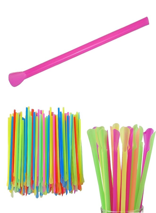 Concession Essentials 8'' Unwrapped Snow Cone Spoon Straw Assorted Bright Colors. Pack of 200ct. - Image 1